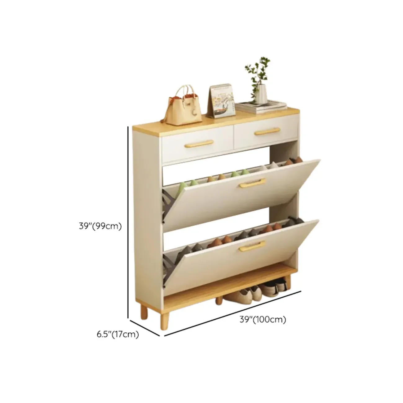 Entryway Modern Wood Shoe Cabinet with Flip-Out Drawer