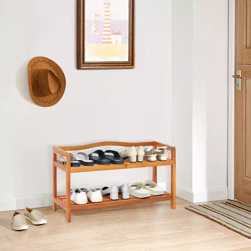 Costway 2-Tier Wood Shoe Rack Freestanding Shoe Storage Organizer Heavy-duty