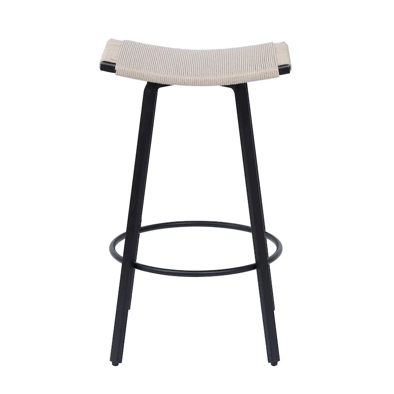 Counter Height Bar Stools, Backless Handwoven Kitchen Dining Chairs with Round Footrest Set of 2 PVC Weaving Pub Stool
