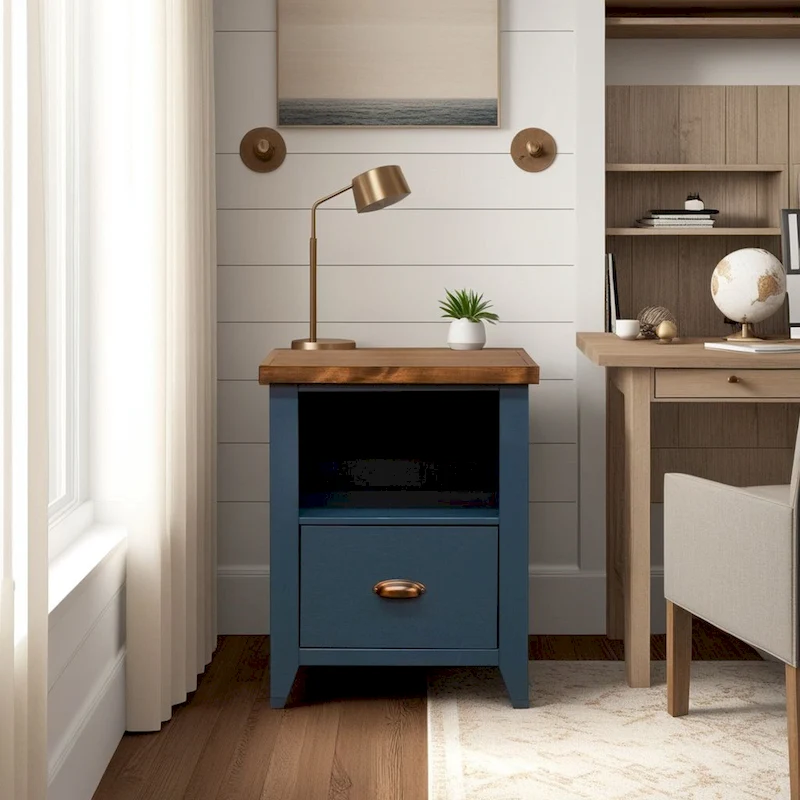 Bridgevine Home Nantucket 22 inch 1-drawer file, No Assembly Required, Blue Denim and Whiskey