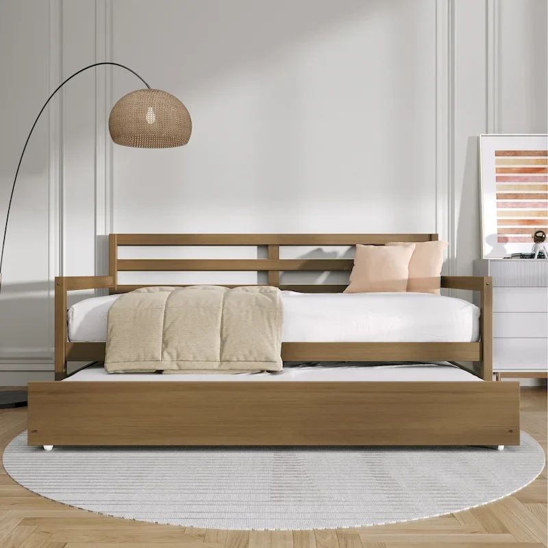 White/Walnut/Black/Light Oak/Antique Grey Railing-Style Twin Daybed with Trundle