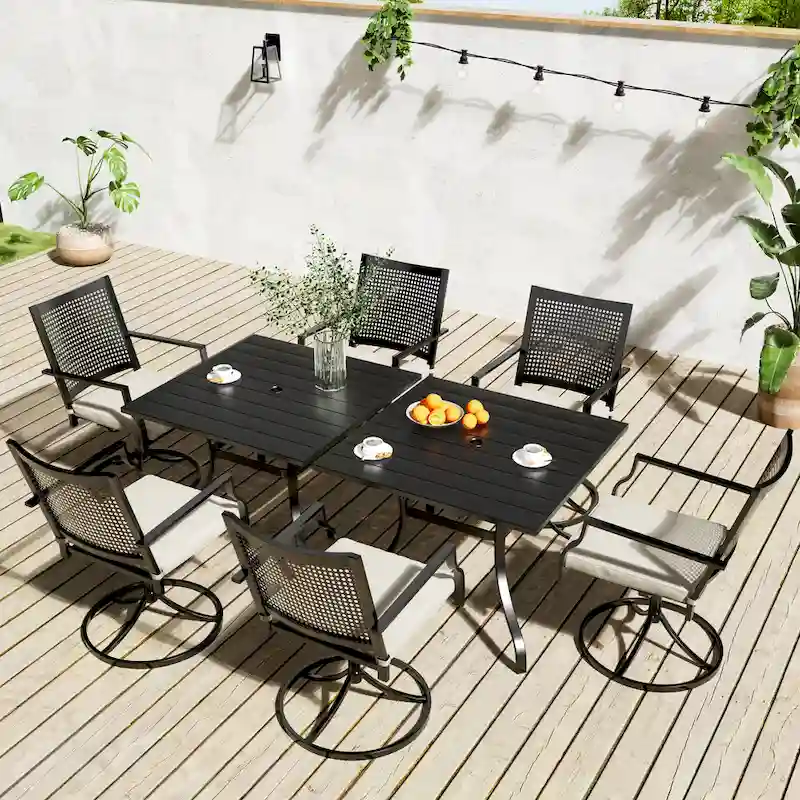 Clihome Outdoor 8 Piece Patio Swivel Chair Dining Table Set