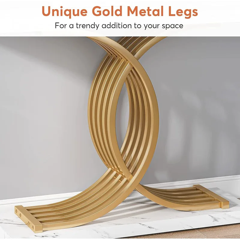 Faux Marble Console Table with Gold Metal Frame - White/Gold - 40