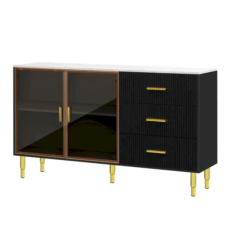 Modern Sideboard Buffet Cabinet with Gold Metal Legs