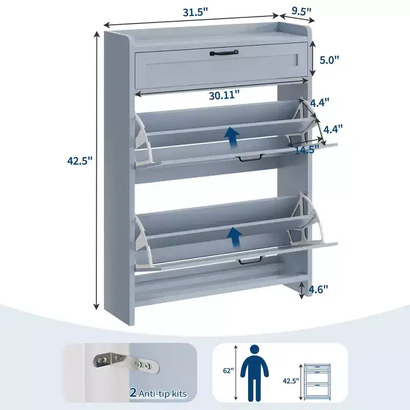 COZONY Modern Turn Drawer Shoe Cabinet, Space Saving Shoe Storage Organizer with Flip Drawers for Entryway