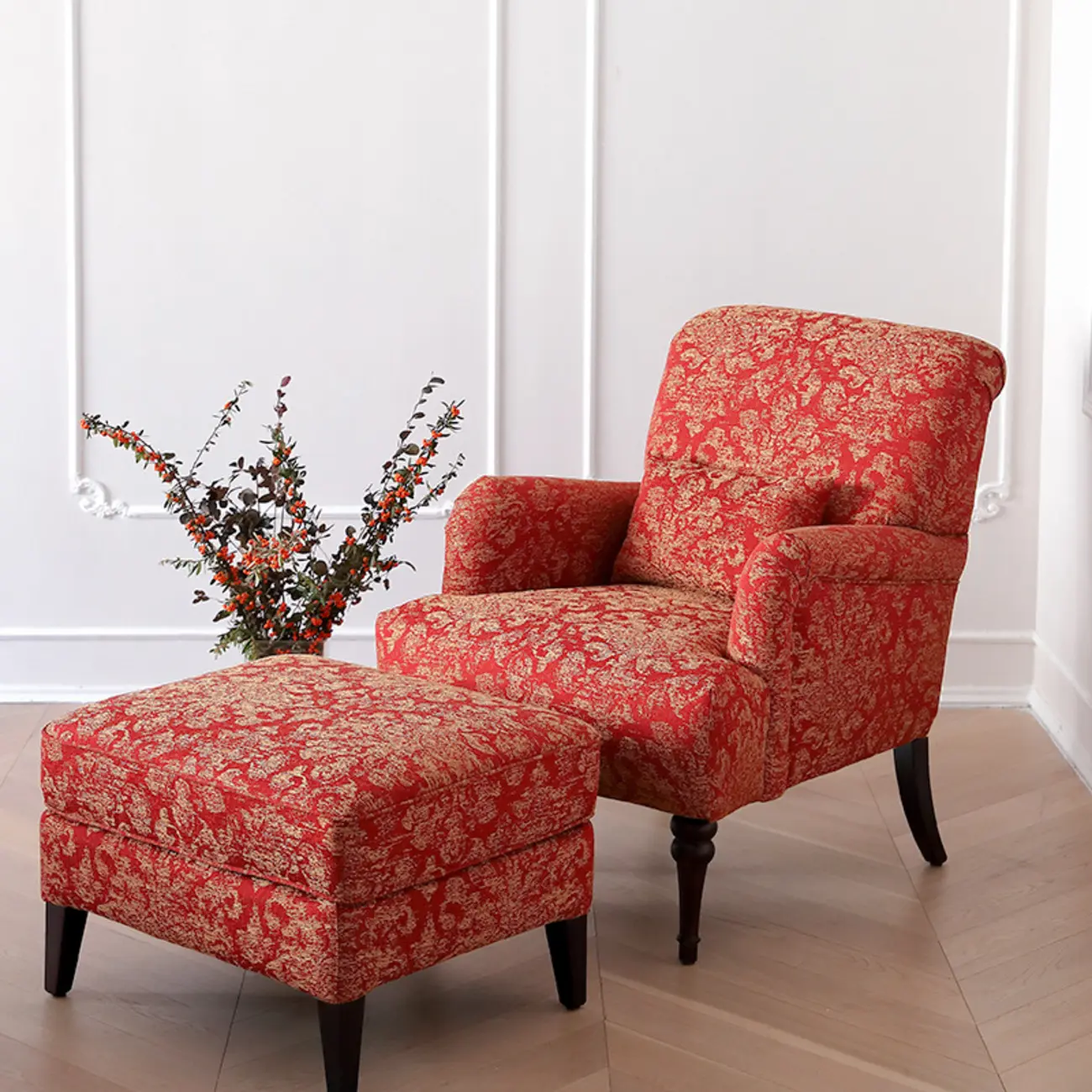 Striped Fabric Barrel Chair in Cerulean with Armrests