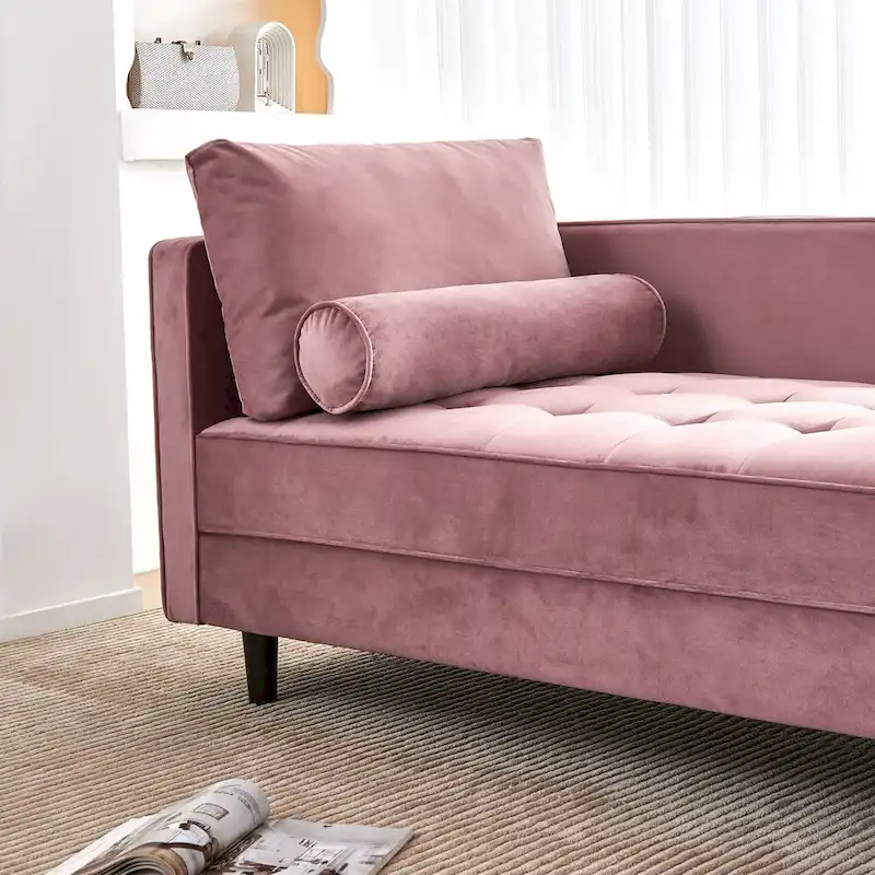 Pink 64 Velvet Tufted Chaise Lounge Chair