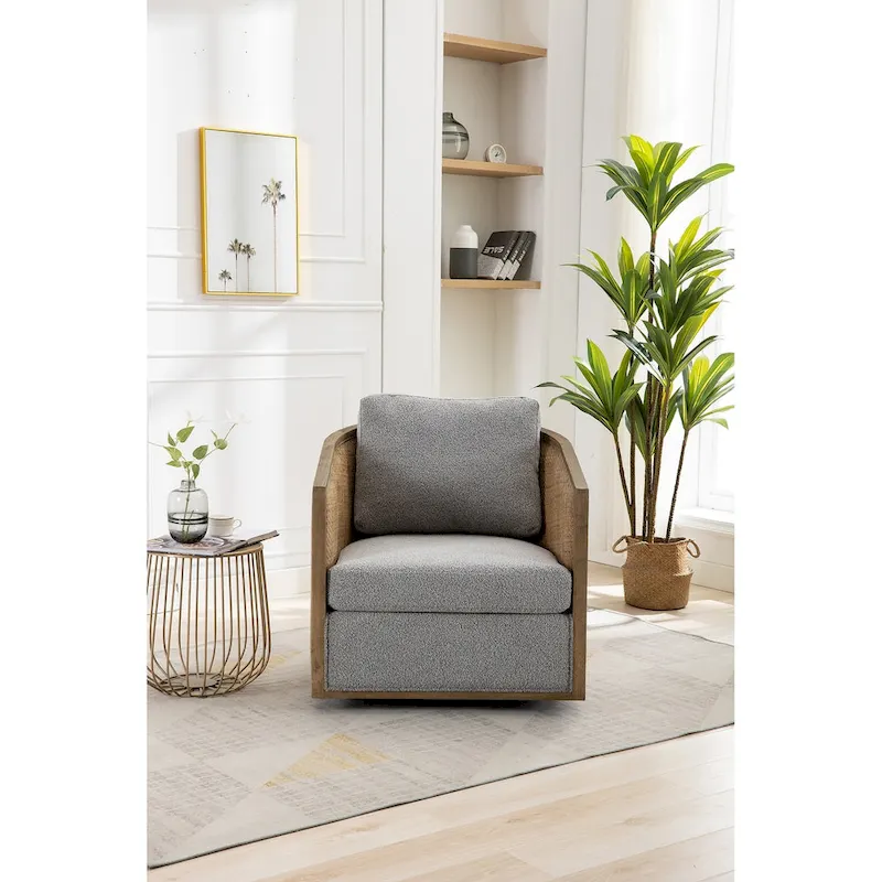 Grey / Beige / Brown / Carbon Black / Oyster Grey 360° Swivel Barrel Accent Chair with Metal Base – 1-Seater