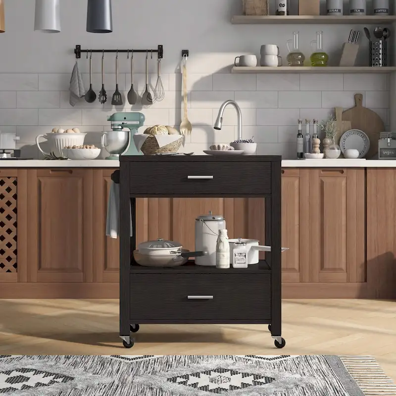 Newsom Modern 2-Drawer Caster Serving Cart with Towel Bar by Furniture of America