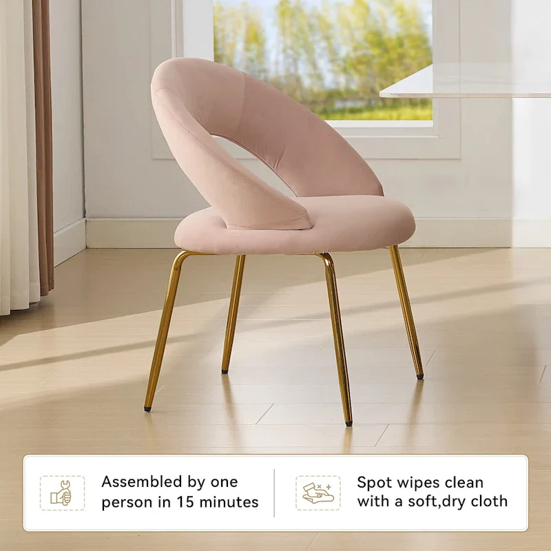Velvet Dining Chair with Curved Backrest - Gold Legs - Single Seat
