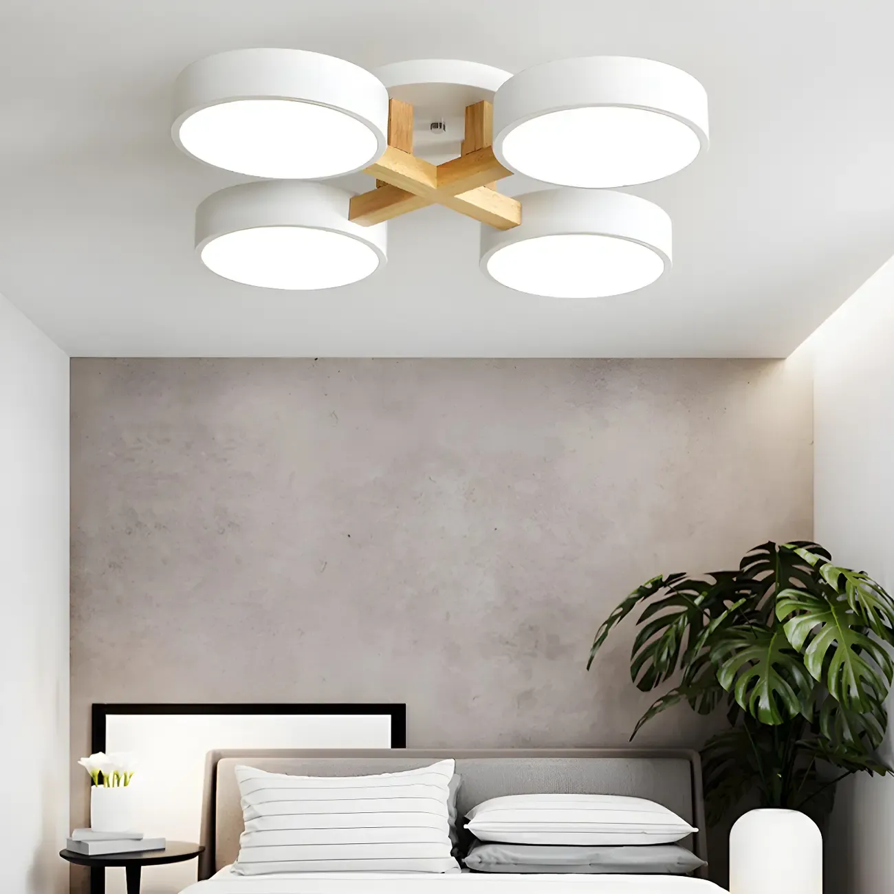 Green Drum Shade Semi Flush Ceiling Light 3-Gear Dimming