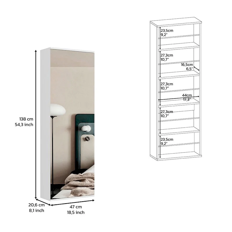 Wall Mounted Shoe Rack With Mirror Chimg, Single Door, White Finish,High quality and durable