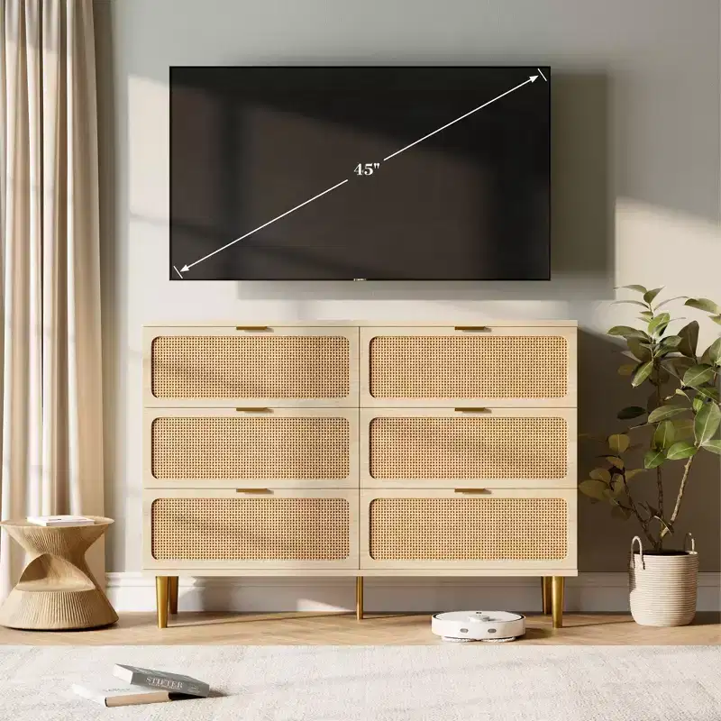 Rattan chest of drawers for the bedroom, wide-top storage cabinets for the wardrobe, suitable for the living room, hallway, and children's room.