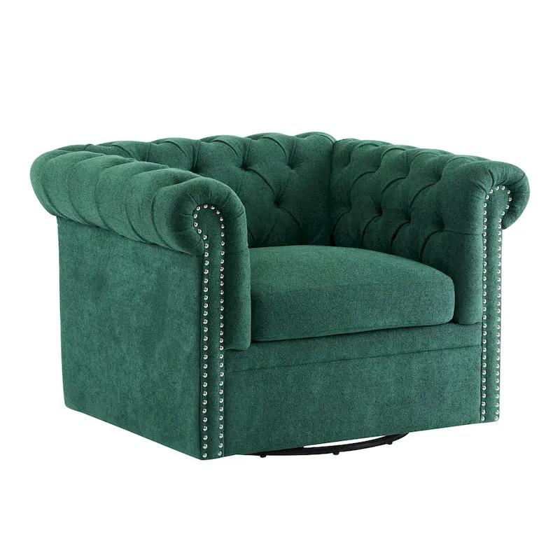 Tufted Swivel Club Chair, Dark Green / Cognac, Single Seat