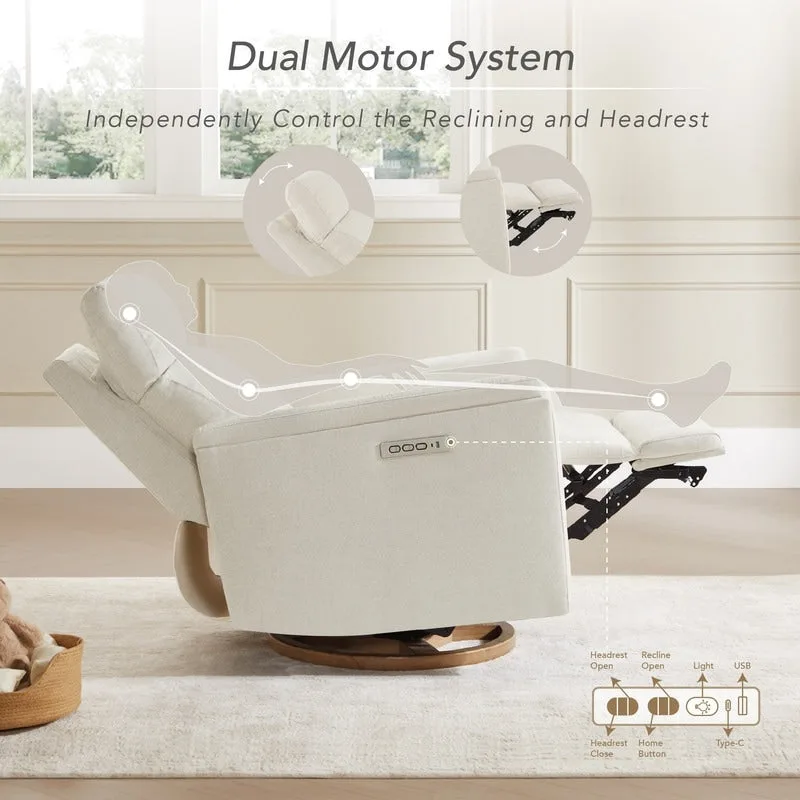 Power Swivel Nursery Recliner Chair with Nightlight