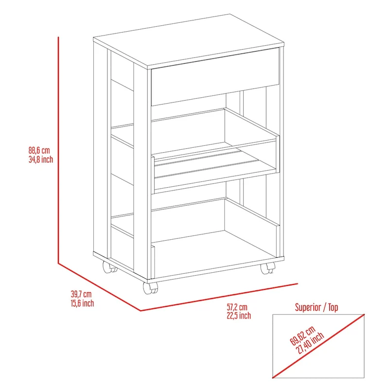 Gladiolus Kitchen Island, Two Cabinets, Three Open Shelves