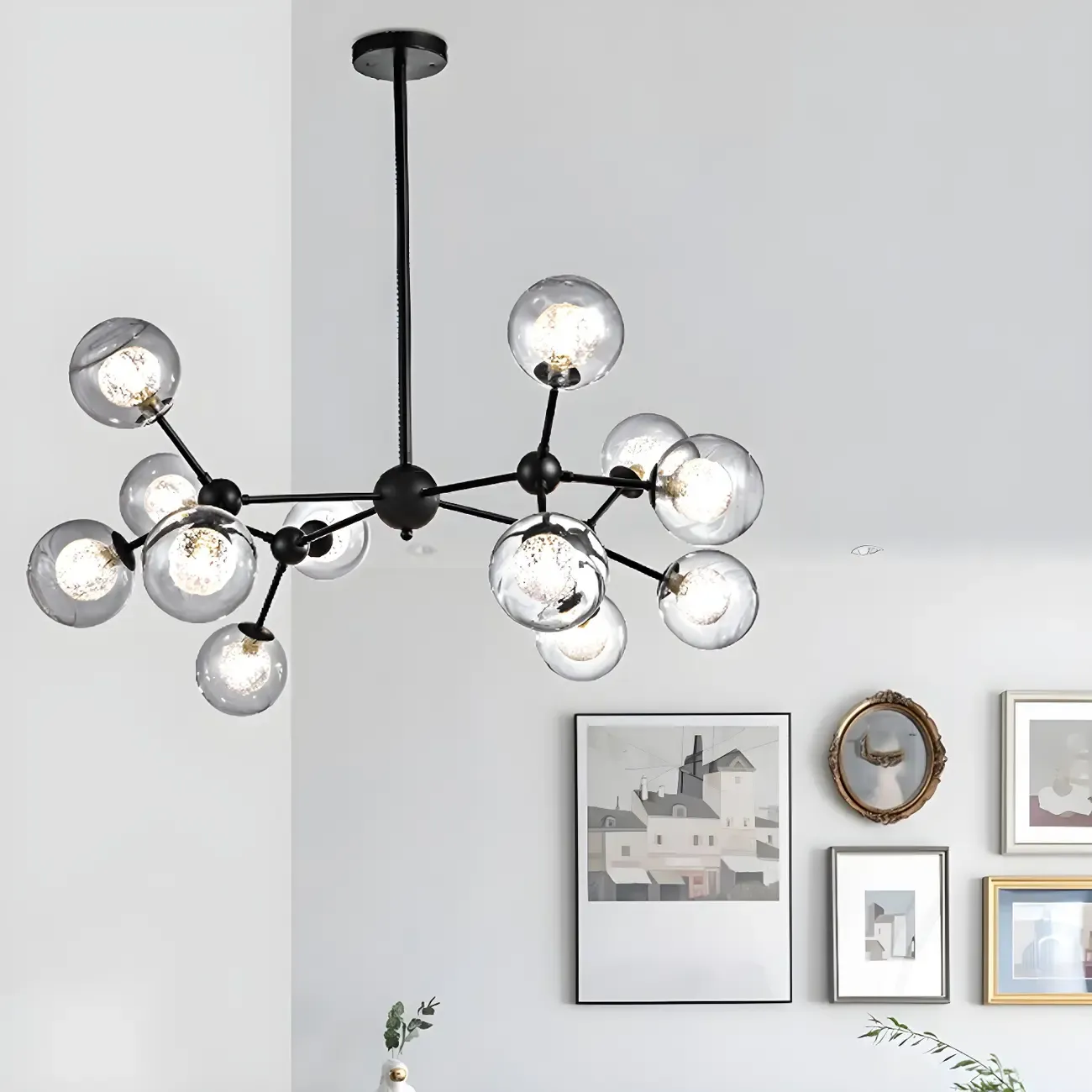 Modern Industrial Sputnik Black Glass 9-18 Light Chandelier