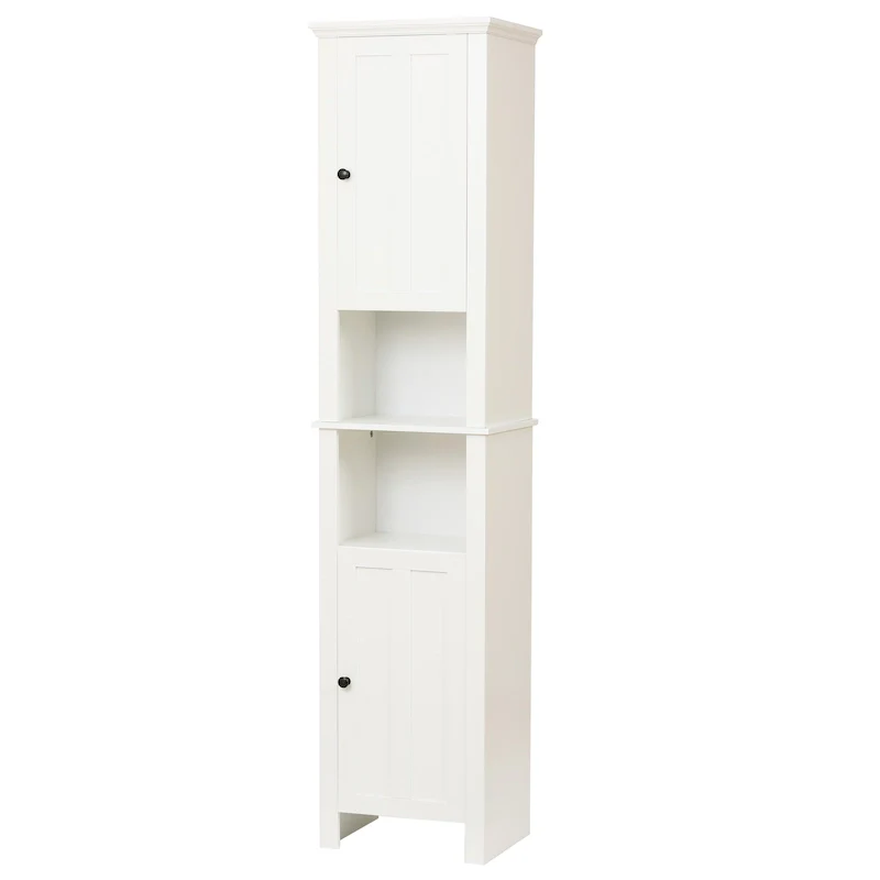 White MDF Wood 67-Inch Tall Tower Bathroom Linen Cabinet