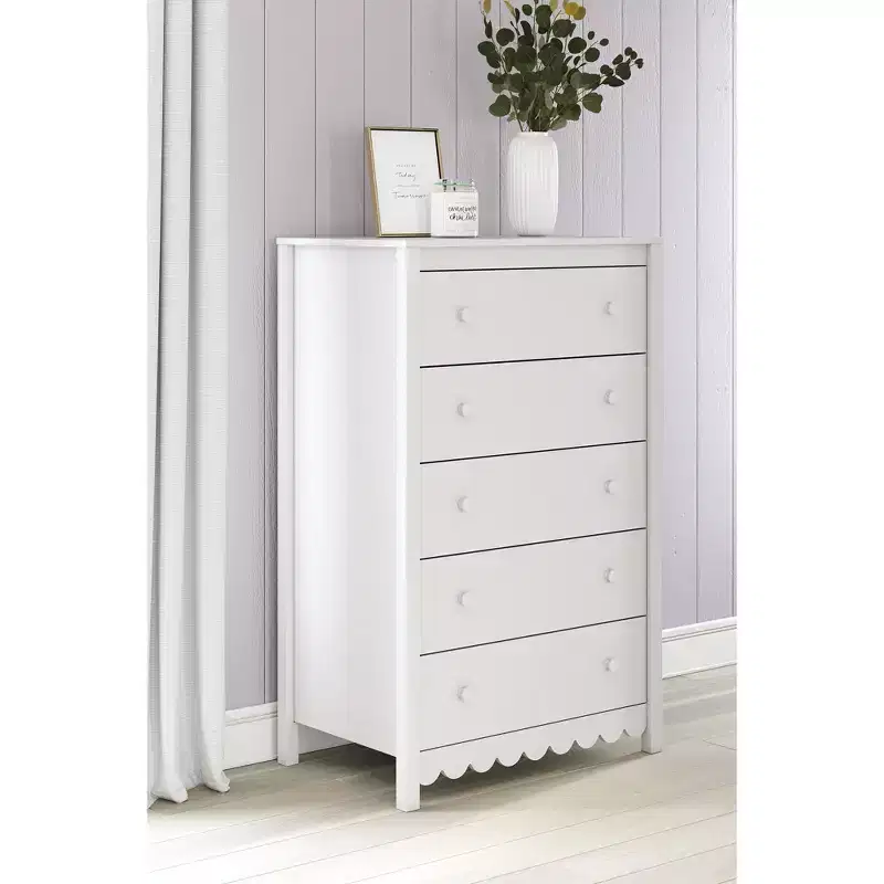 Signature Design by Ashley Hallityn 5 Drawer Tall Dresser, White