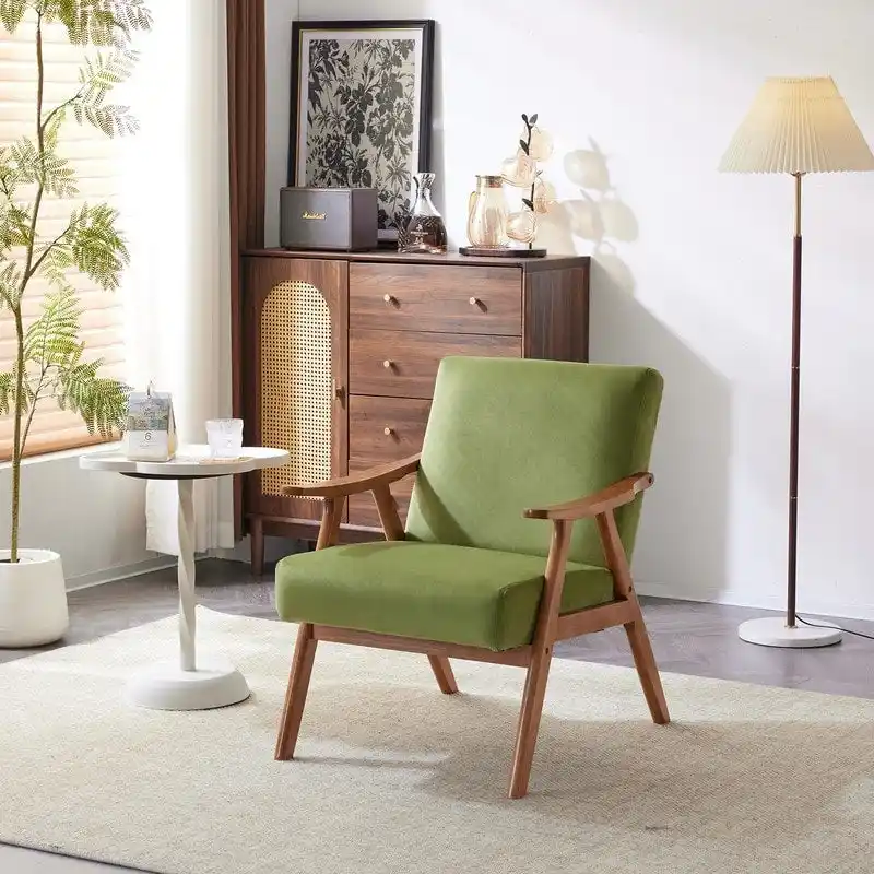 VINGLI Mid-Century Retro Modern Upholstered Lounge Chair Fabric Accent Chair Sturdy Wooden Frame Armchair