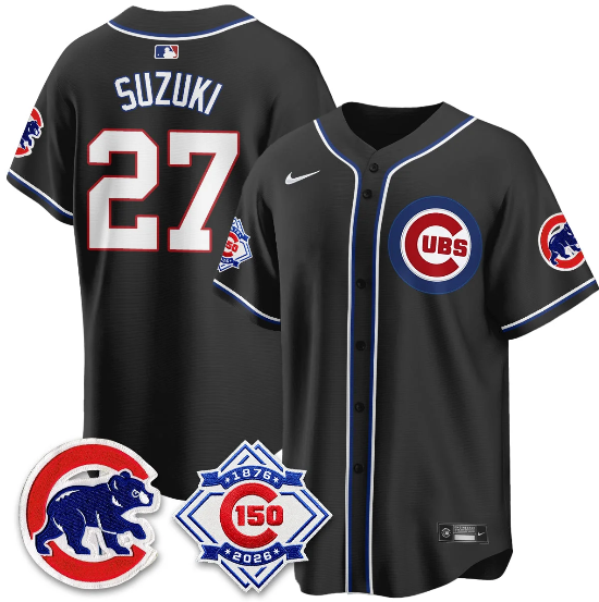 Chicago Cubs Seiya Suzuki 150th Anniversary Black Out Style Vapor Premier Limited Jersey