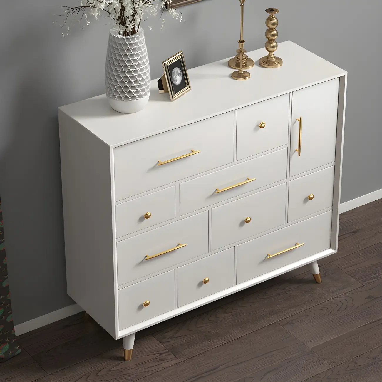 Glam Birch Wood Buffet Table with Multi-Drawers