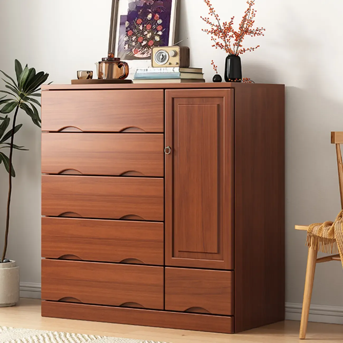 Industrial Solid Wood Combo Dressers with 5-Drawers for Bedroom