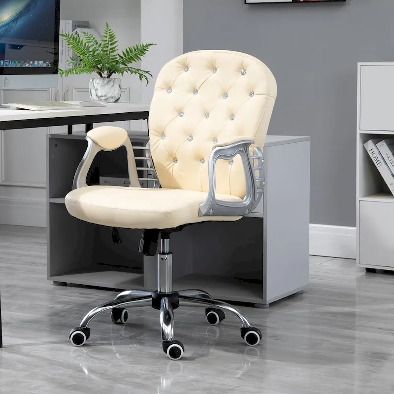 Faux Leather Office Chair with Tufted Backrest and Swivel Wheels