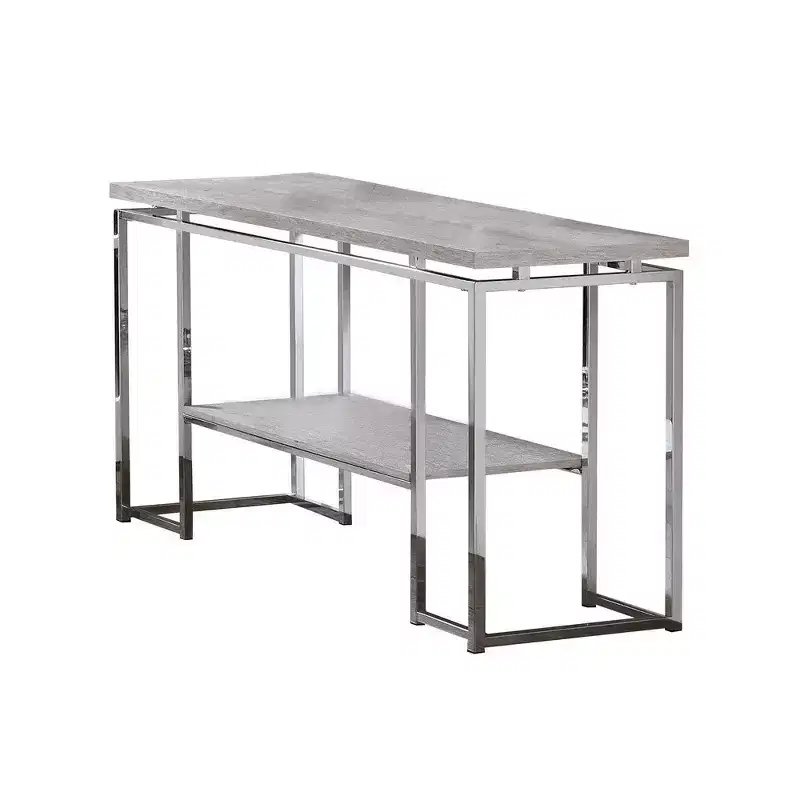 Royal Hampton Sofa Table with Rectangular Tabletop and Open Bottom Shelf,Silver and Brown