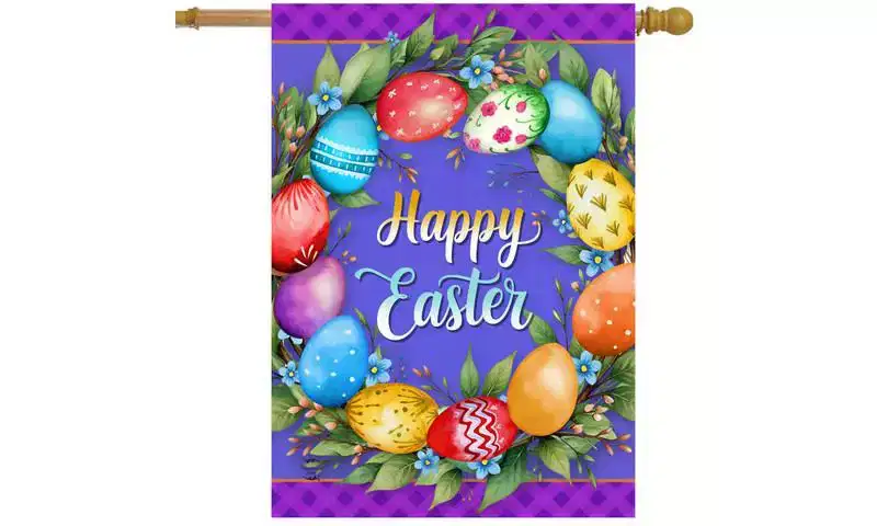 Briarwood Lane House Flag 40x28 For Outdoor Colorful Easter Wreath For Easter House Flag