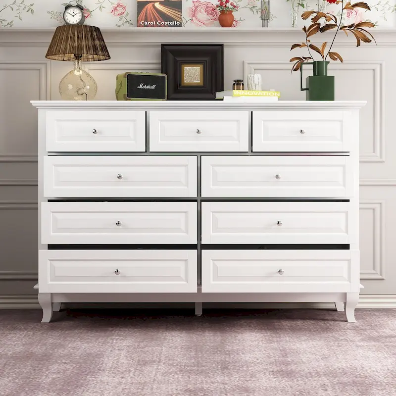 55.1W 9-Drawer Dresser: Spacious and Sleek Design Chest Lacquer