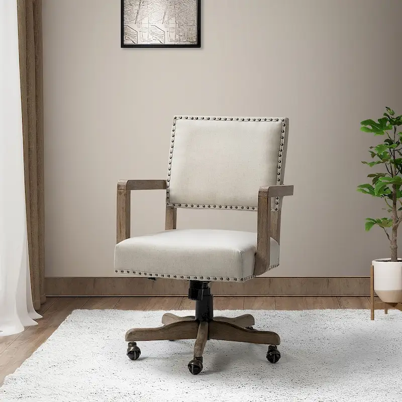 Taresa Modern Mid-Back Swivel Height Adjustable Task Chair with Nailhead Trim by HULALA HOME