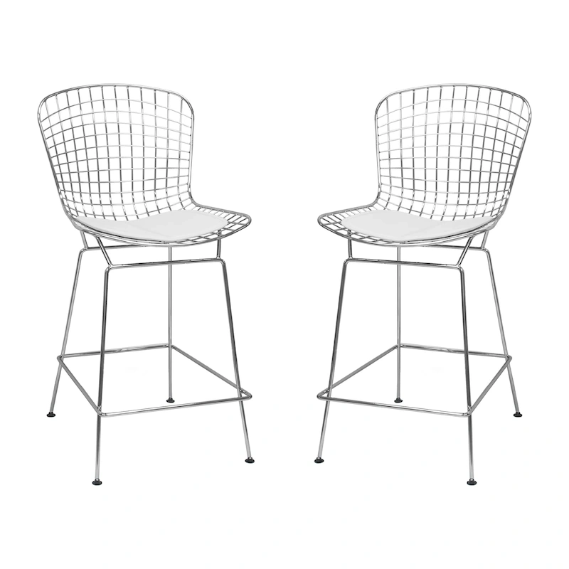 Mid Century Modern Chrome Wire Counter Stool (Set of 2) - N/A