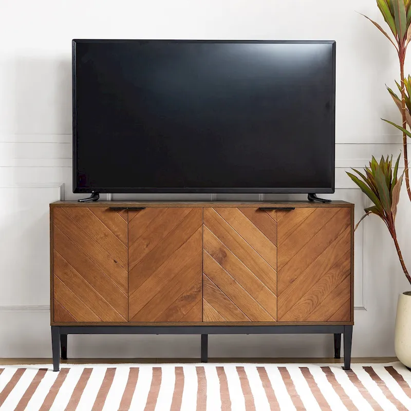 Senin Modern Herringbone TV Stand with Adjustable Shelves by HULALA HOME - 55 inches