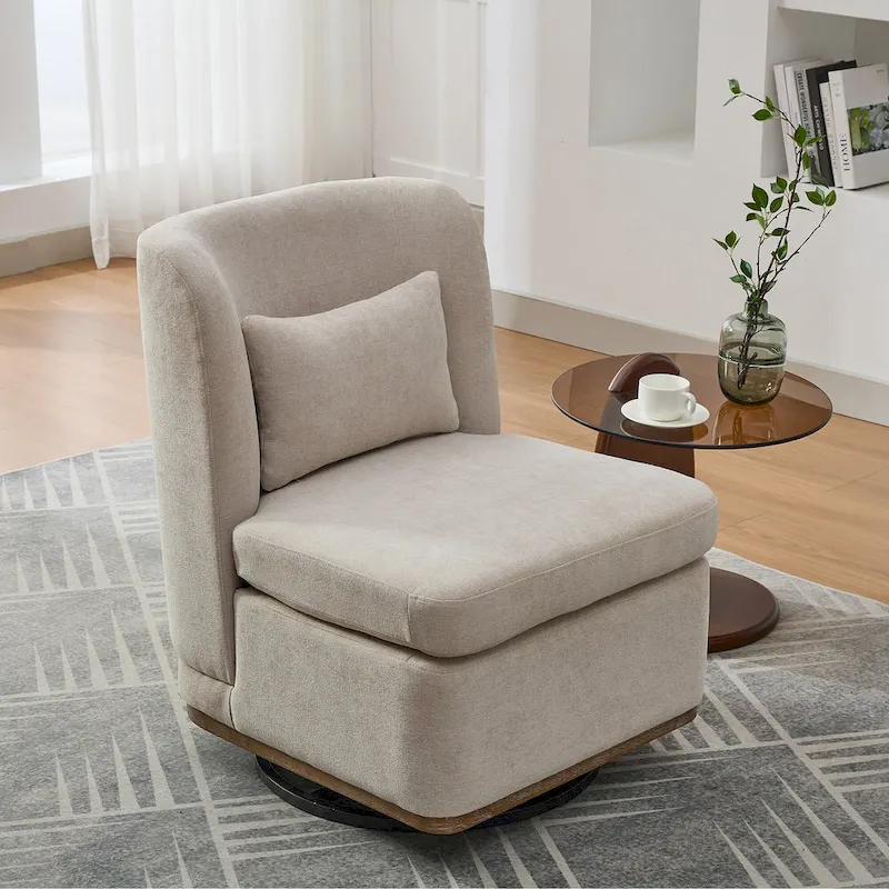 Gray / Pale Green / Taupe / Beige Chenille 360° Swivel Accent Chair with Metal Base – Modern Style, 1 Person Use