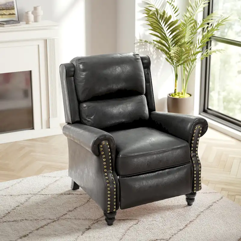 Nail-head Padded Seat Pushback Recliner Chair