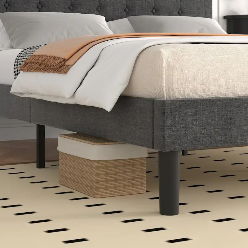 Javlergo Modern Upholstered Bed Frame with Height Adjustable Headboard, No Box Spring Needed