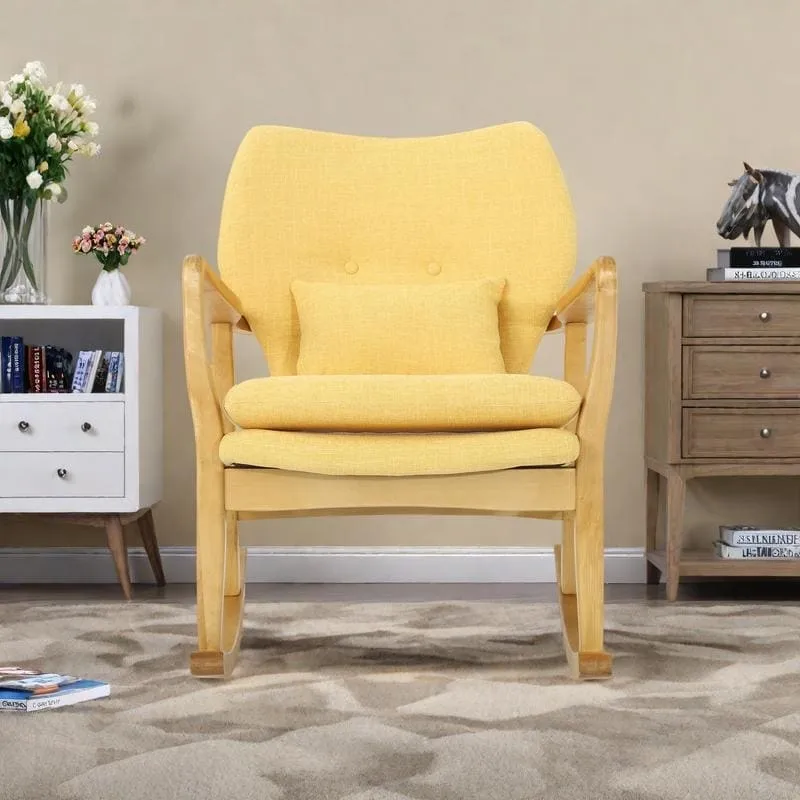 Solid Wood Rocking Chair with Linen Cushion and Premium Handcrafted
