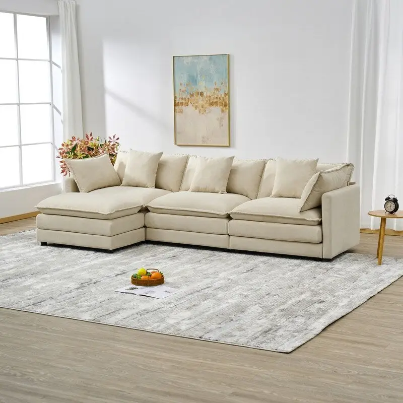 110.2  Chenille Three Seater Upholstered Sofa, Ottoman