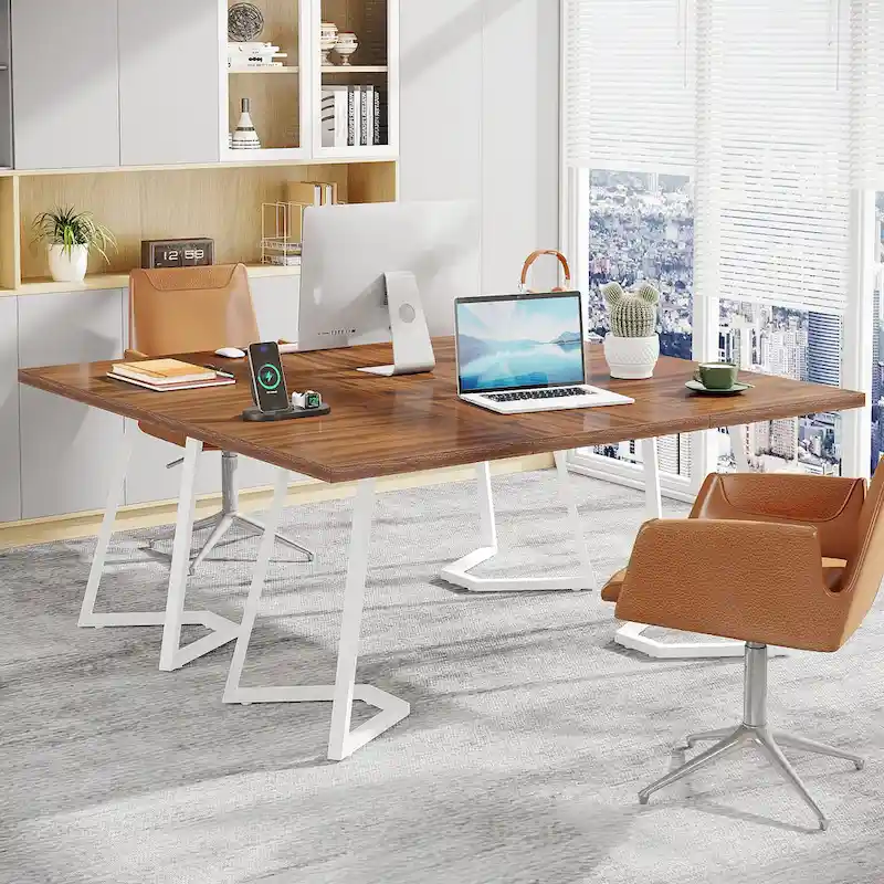 Home Office Computer Desk, White Gold 55 In Faux Marble Executive Desk