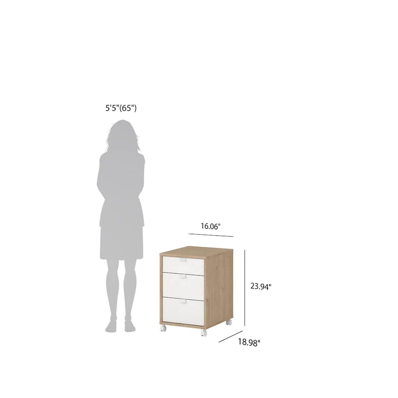 3-Drawer Mobile Cabinet with Wheels - Engineered Wood
