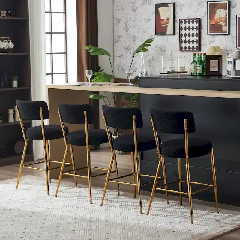 Set of 2/Set of 4 Modern Teddy Fabric Upholstered Bar Stools with Metal Base