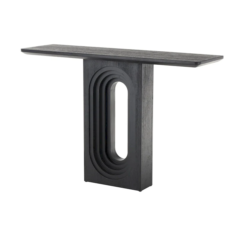 Wooden Console Table with Oval Carved Pedestal Base - Black