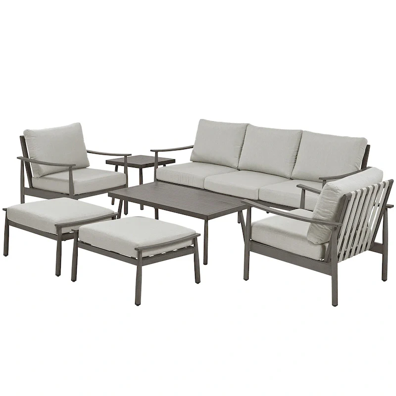 7-Piece Aluminum Patio Conversation Set, 3-Seat Outdoor Couch with Ottomans and Coffee Table