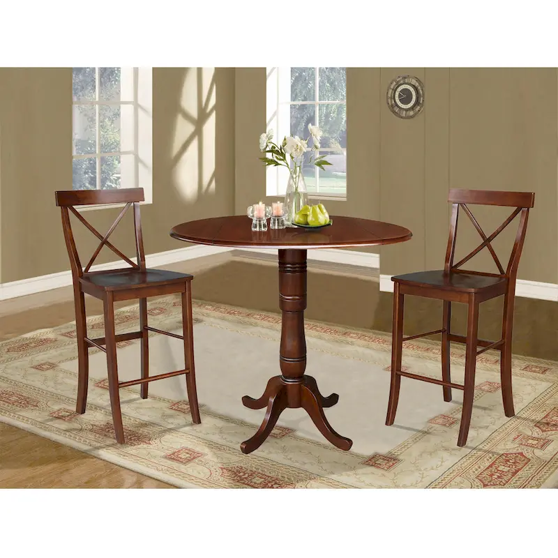 42 Round Top Bar Height Table and Two Stools - Espresso