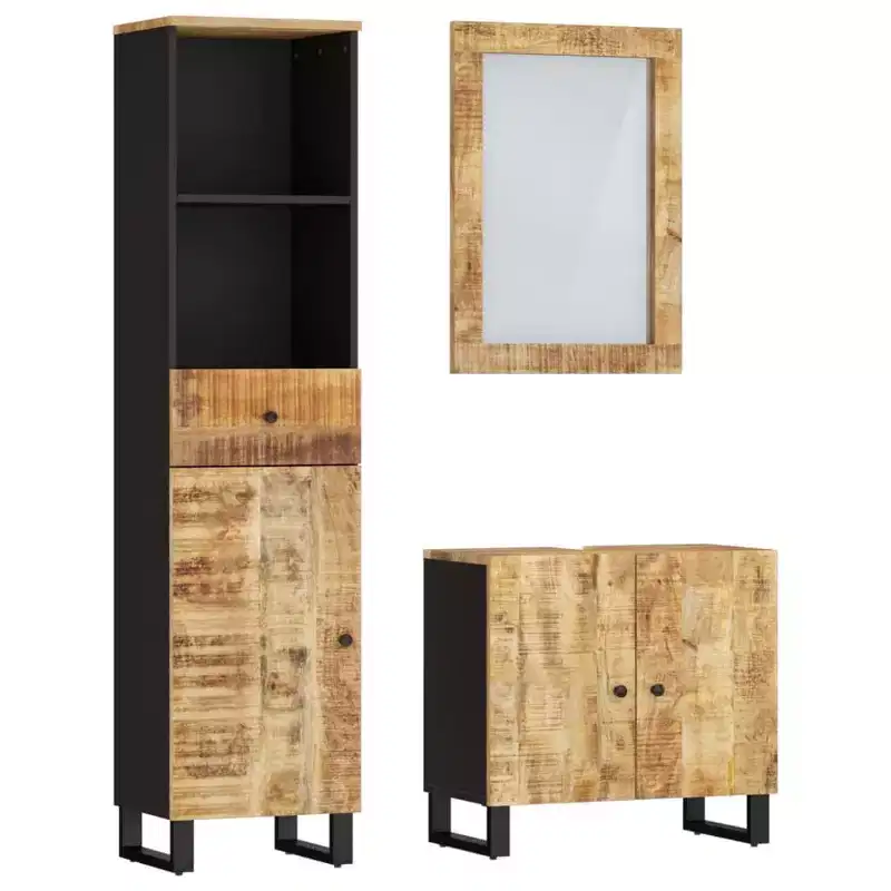 vidaXL Bathroom Furniture Set Natural Mango Wood Solid Mango Wood Medium