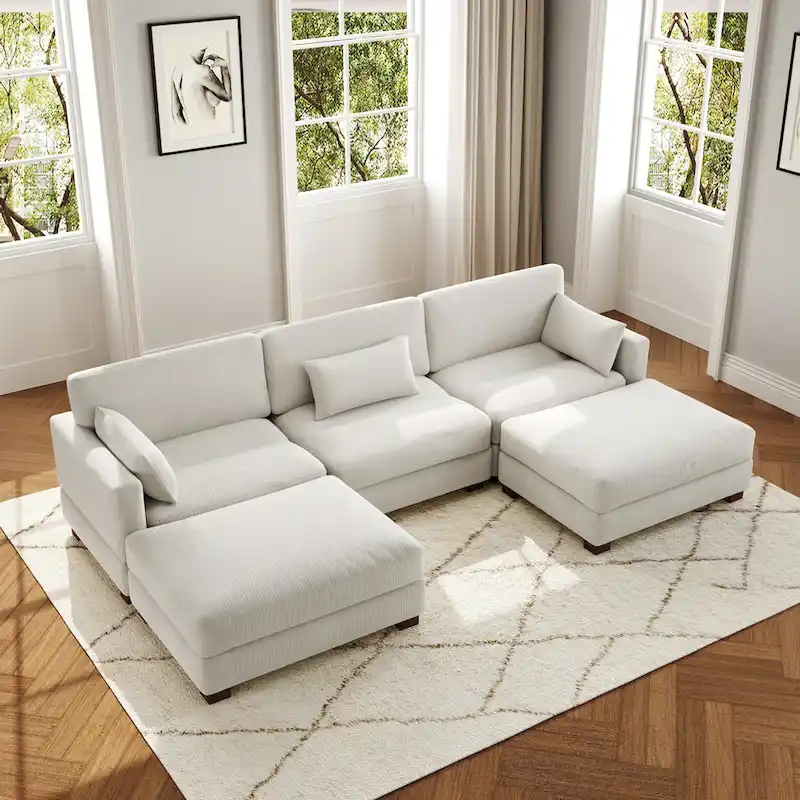 5-Piece U Shaped Couch Modular Sectional Sofa with Ottoman
