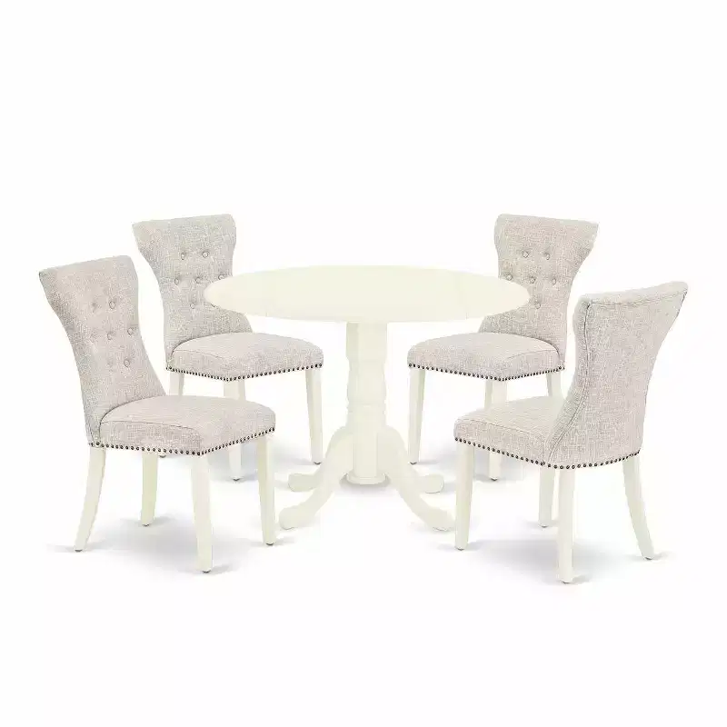 HomeStock 5-Piece Round Buttermilk & Cherry Finish Solid Wood Top Dining Table with 4 Parson Chair