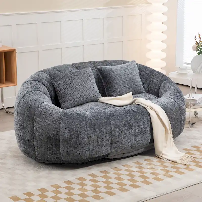 Chenille Upholstered Durable Comfort Lounger High Back Bean Bag Loveseat Sofa
