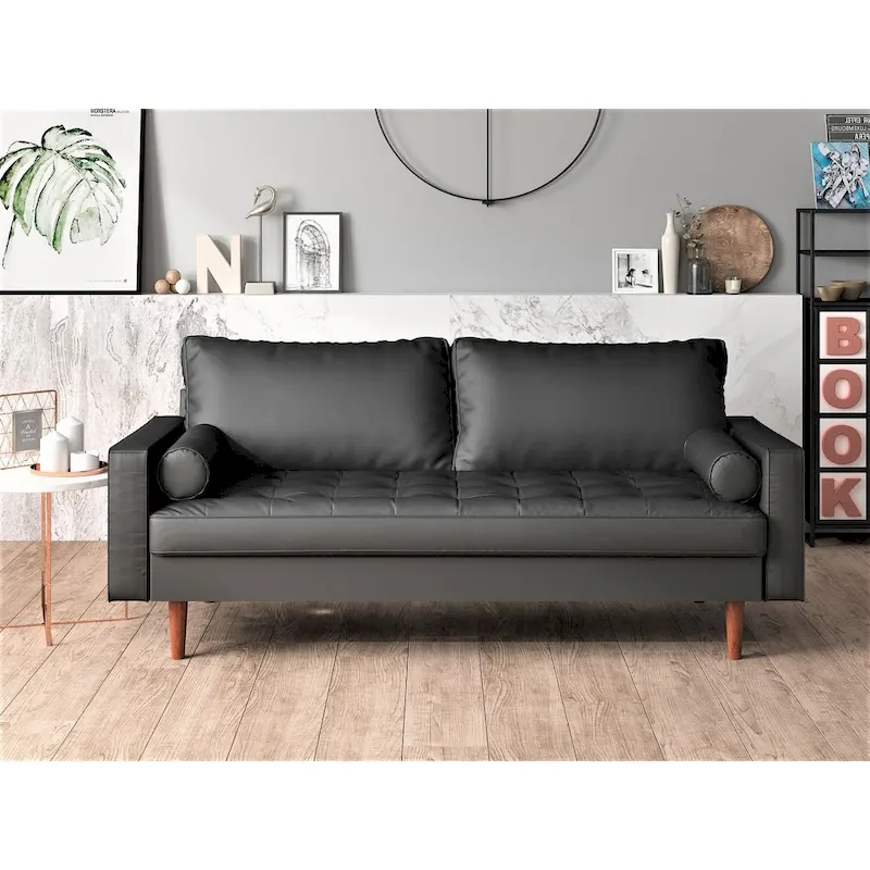 Faux Leather Mid-Century Modern Loveseat | 2-Seat Sofa | Tufted Back